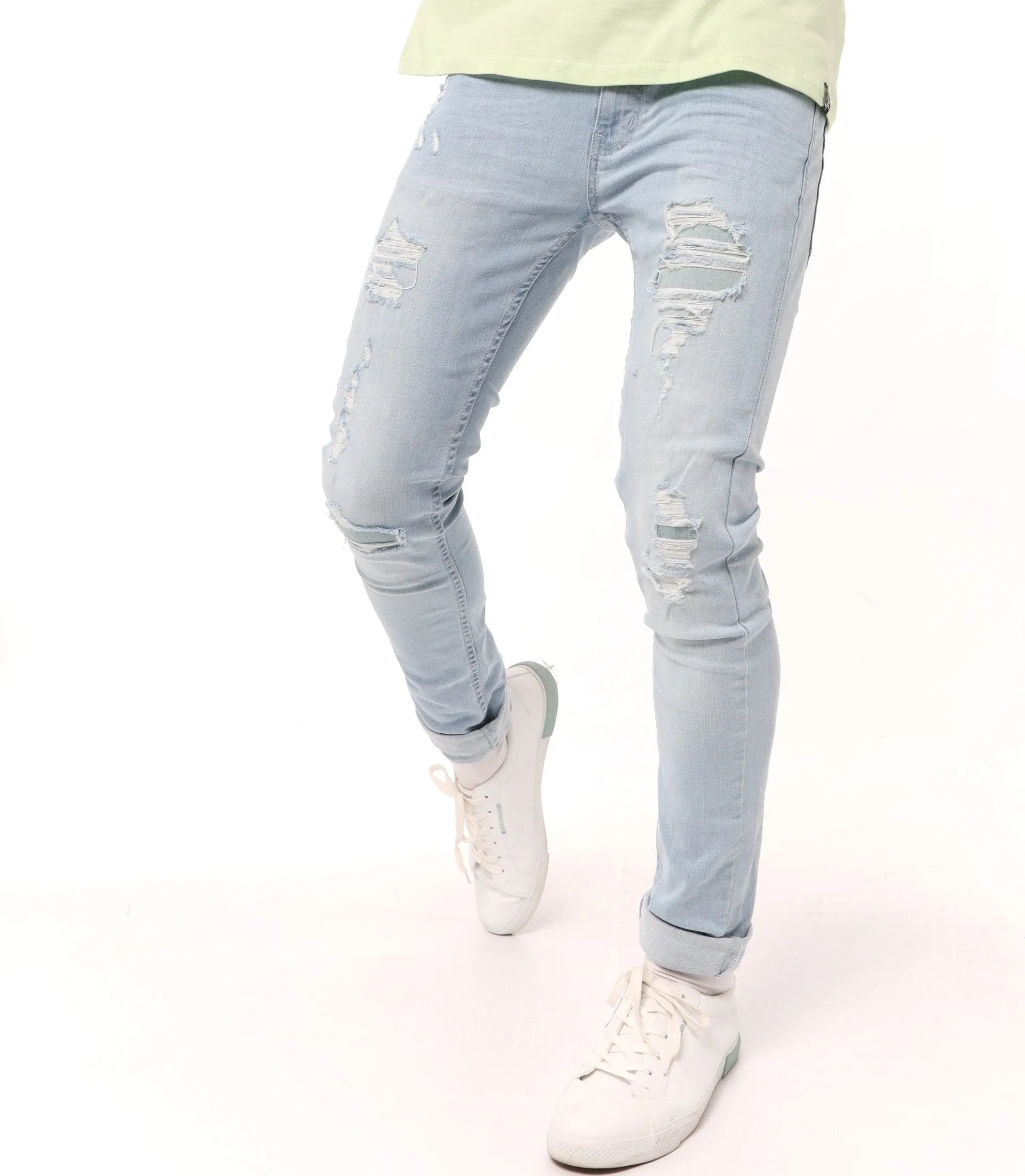 Men's Light Wash Light Patched R&R Supa Skinny Denim Jean sold by Edgars