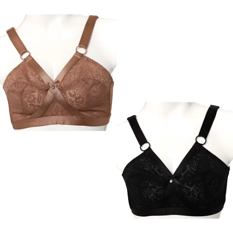 Ladies 2 Pack Lace Bra - Black/Mocha sold by Edgars 