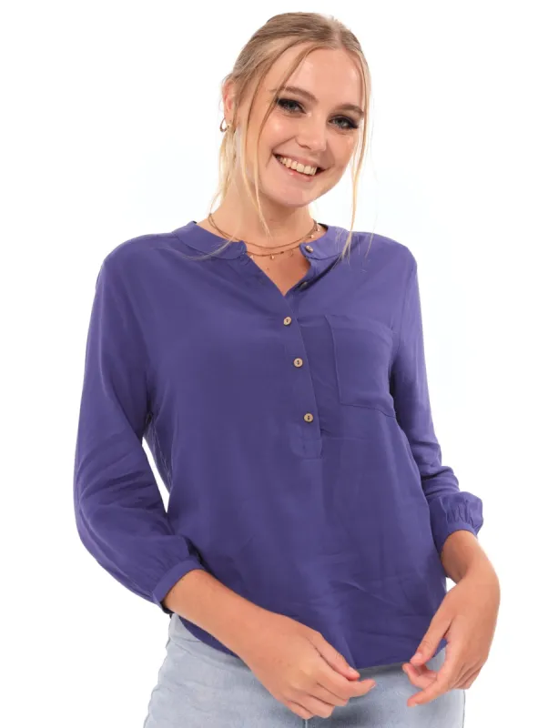 Ladies Henley Blouse - Navy sold by Edgars 