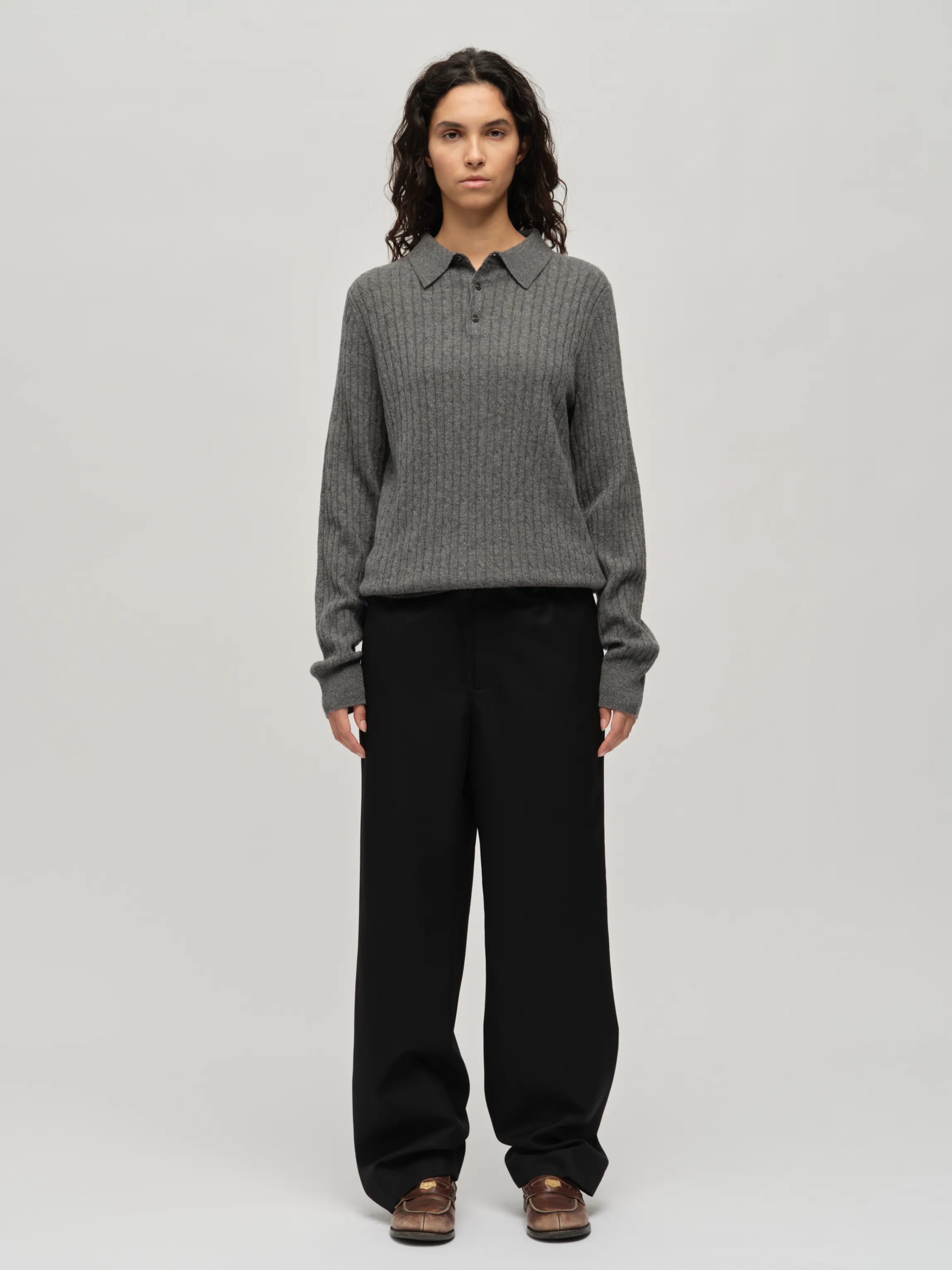 Original Cableknit Polo - Heather Grey sold by People’s Republic of Cashmere