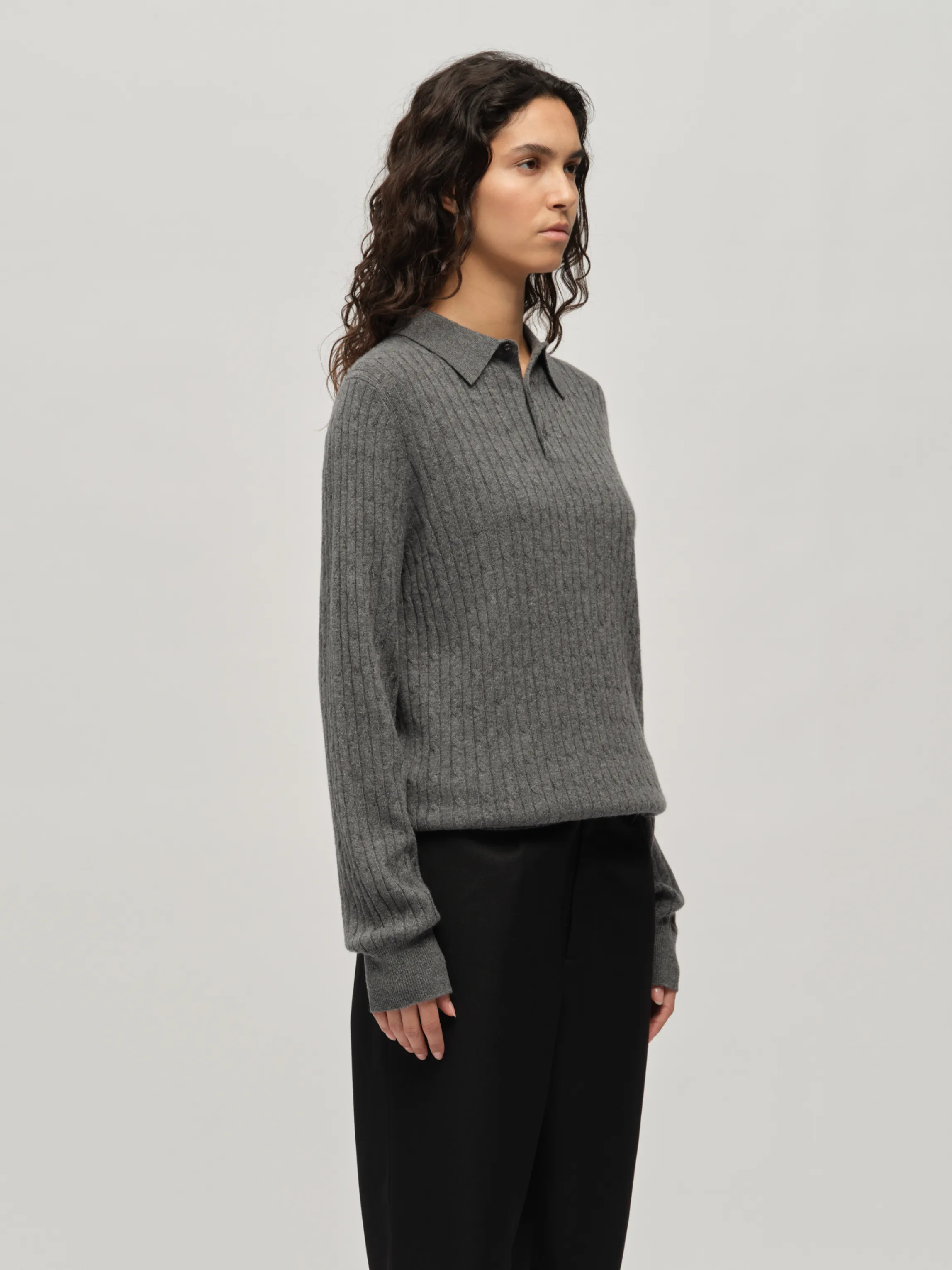 Original Cableknit Polo - Heather Grey sold by People’s Republic of Cashmere product image thumbnail 2