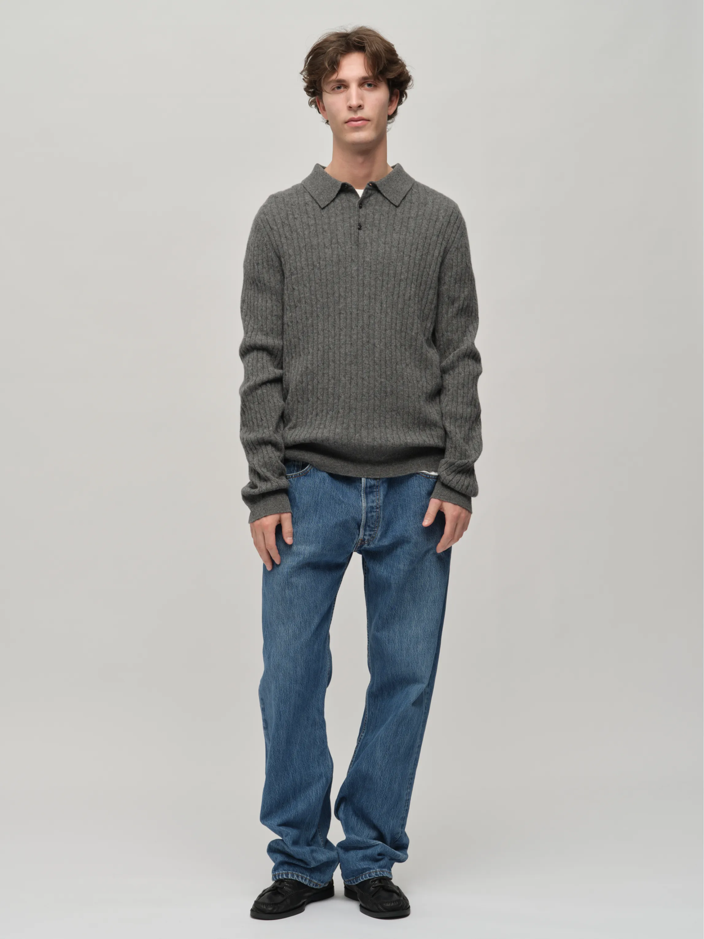 Original Cableknit Polo - Heather Grey sold by People’s Republic of Cashmere product image thumbnail 3