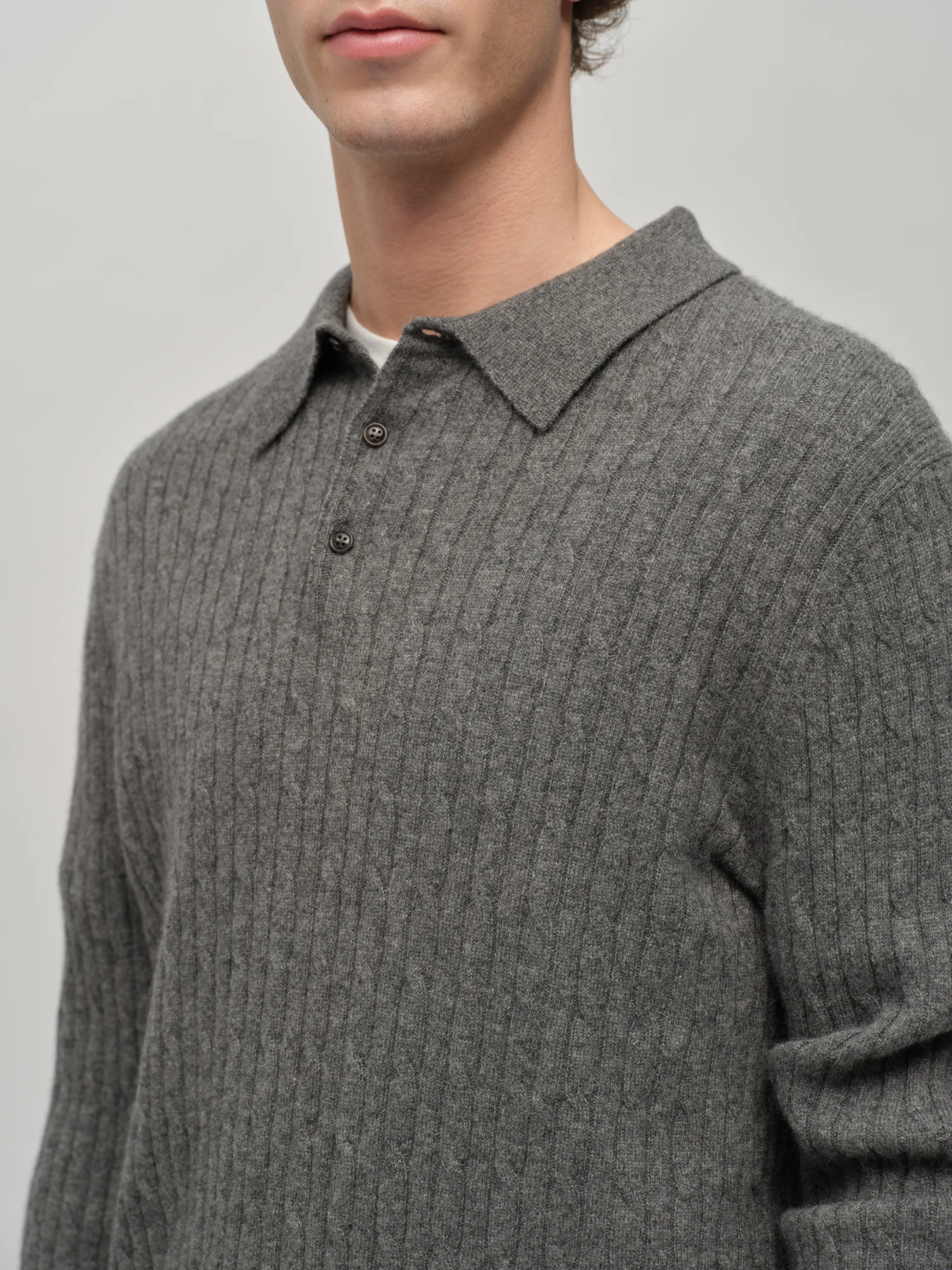 Original Cableknit Polo - Heather Grey sold by People’s Republic of Cashmere product image thumbnail 4