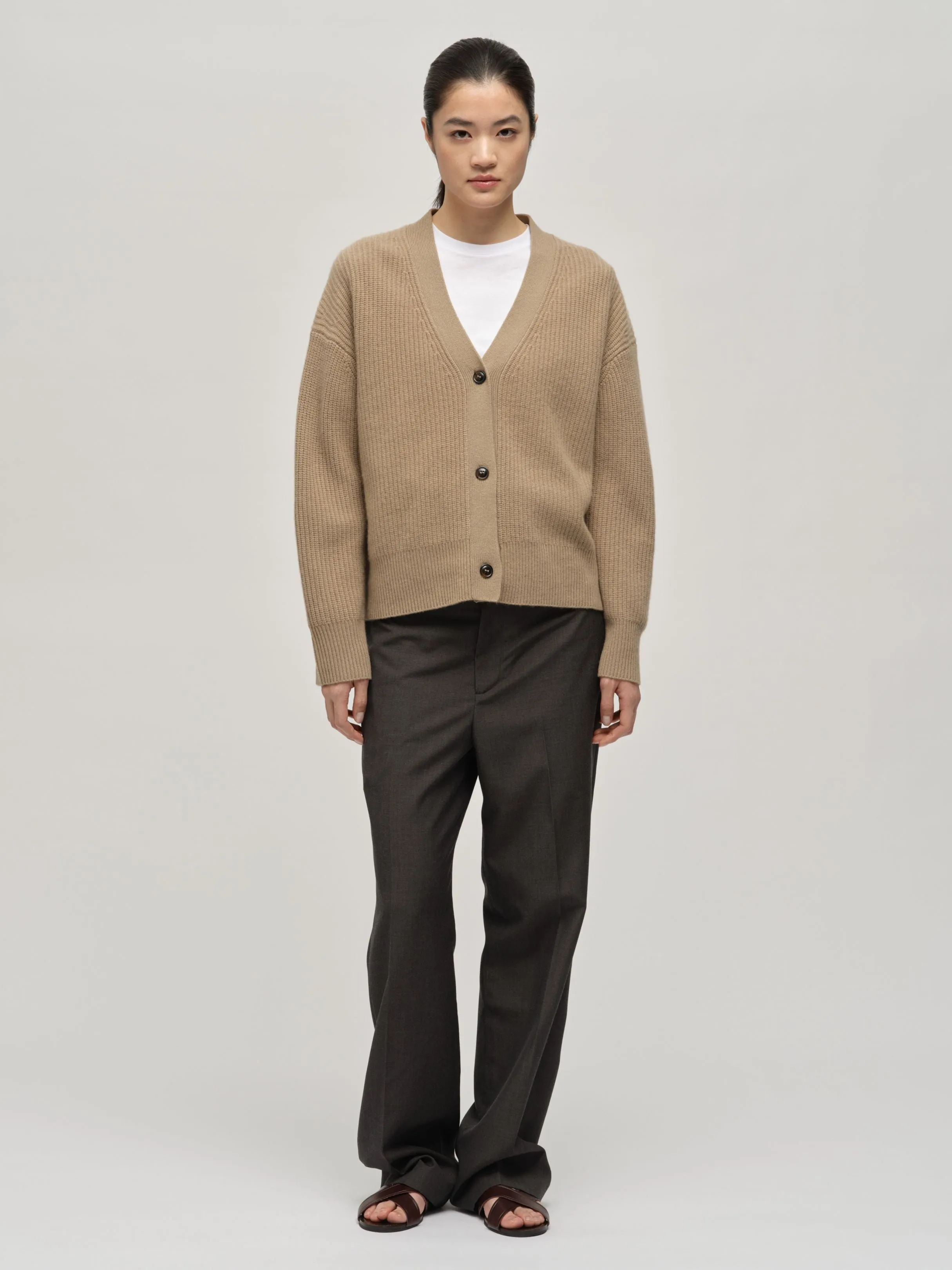 Premium Ribbed Cardigan - Taupe sold by People’s Republic of Cashmere