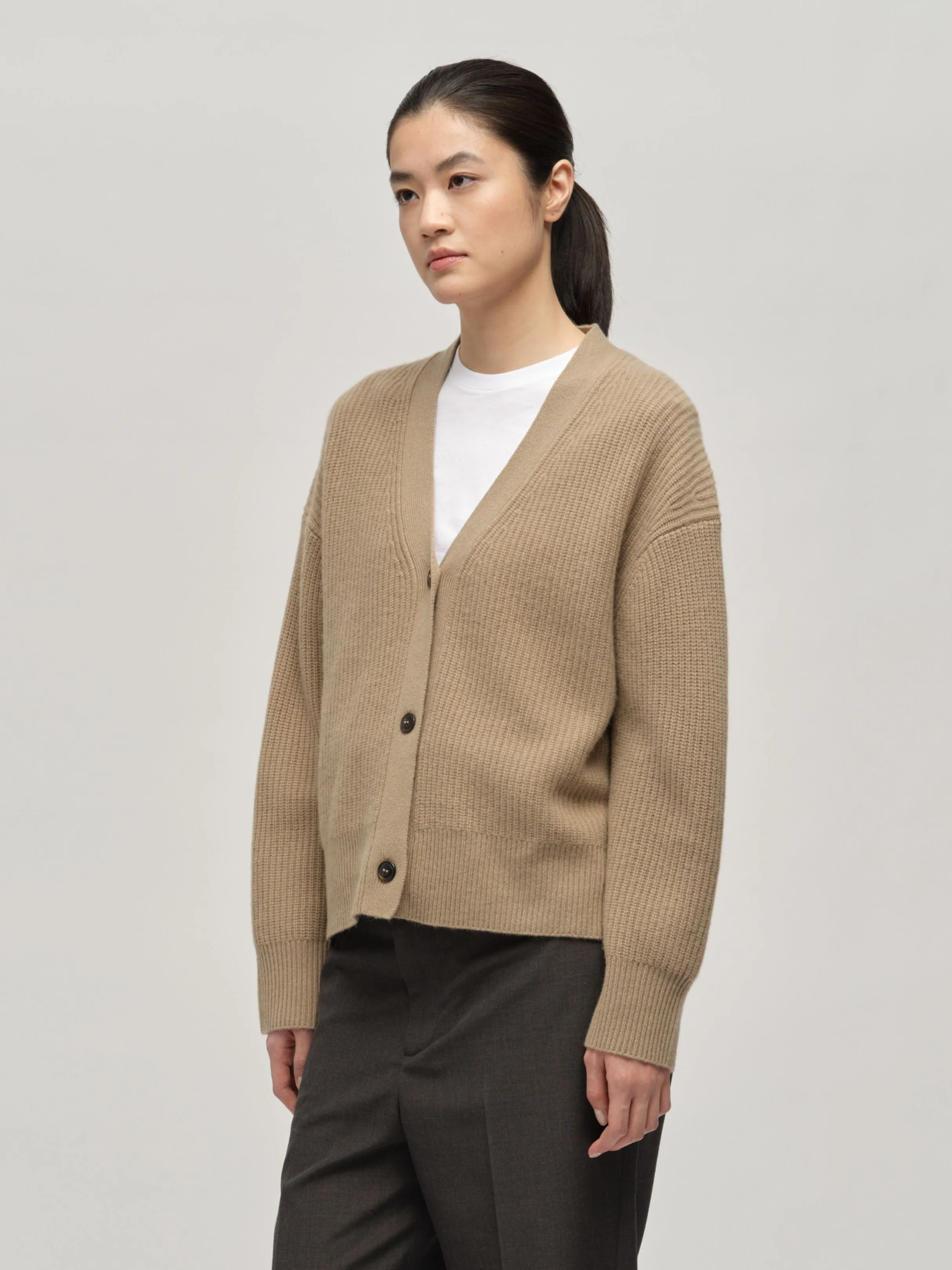 Premium Ribbed Cardigan - Taupe sold by People’s Republic of Cashmere product image thumbnail 2