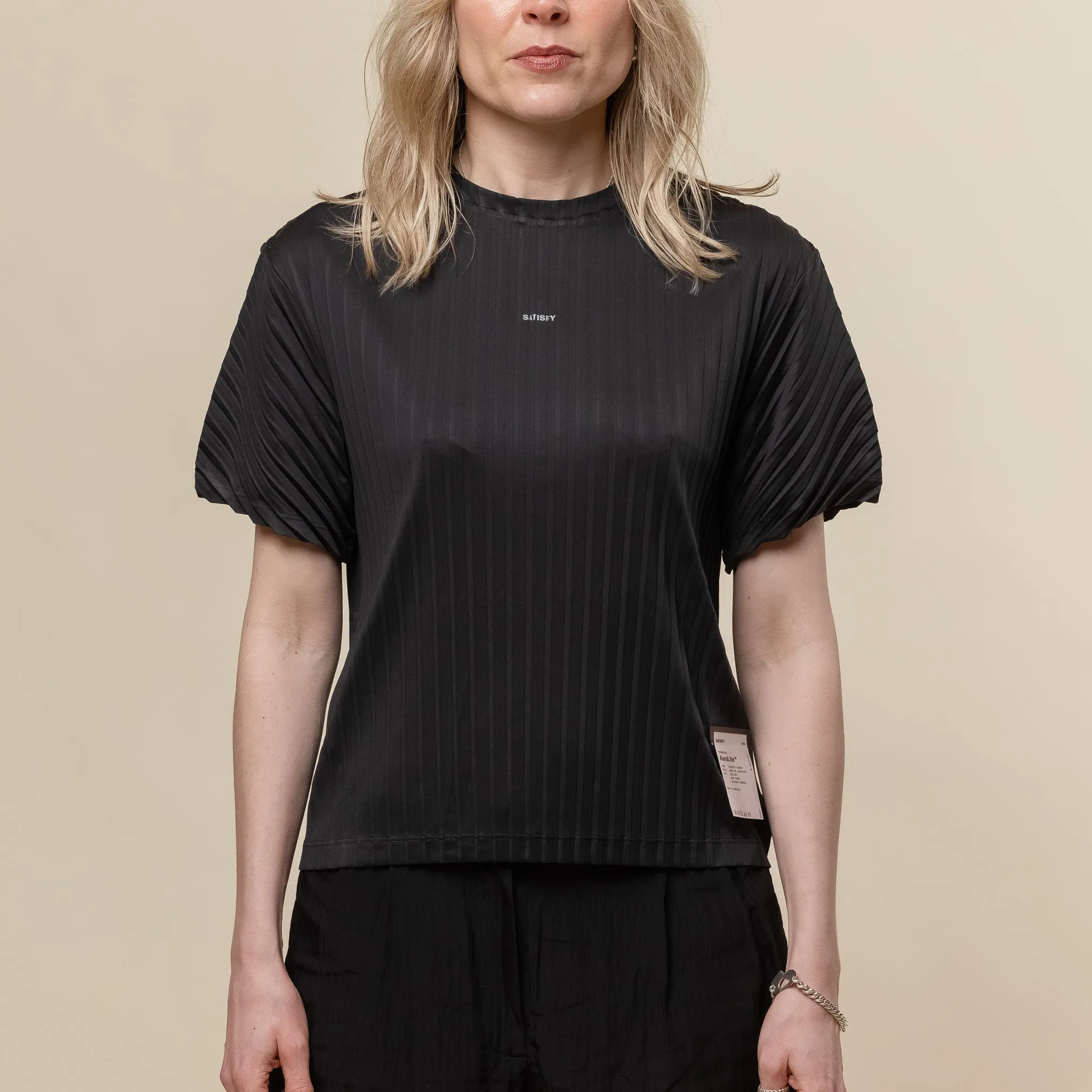 Satisfy Running - Women's AuraLite™ Pleated T-Shirt - Black sold by This Thing Of Ours