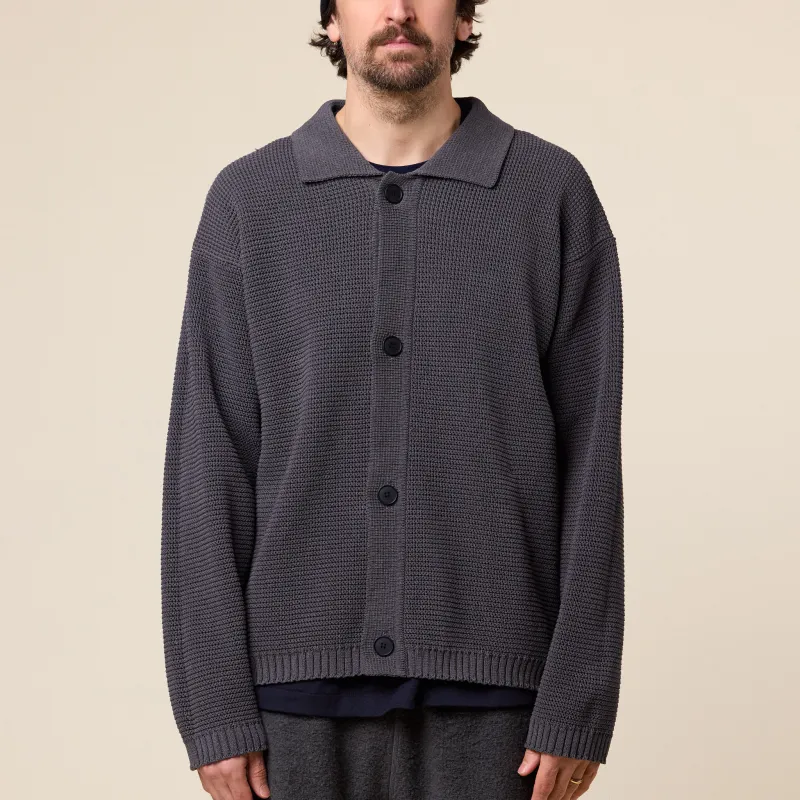 Still by Hand - Paper Mixed Blouson Cardigan - Brown Charcoal made by STILL BY HAND