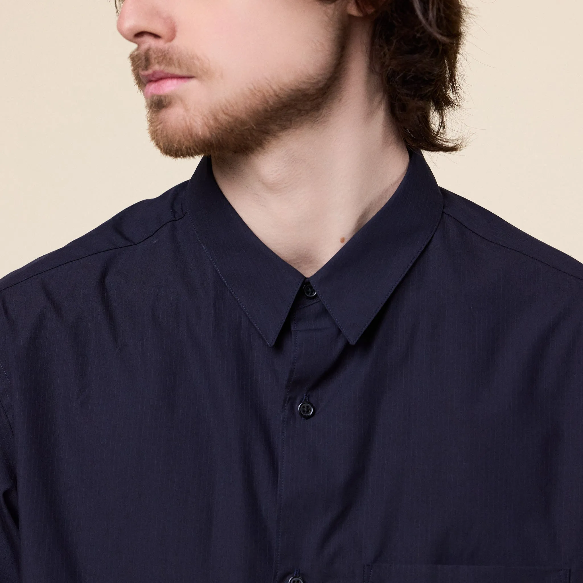 Still by Hand - Regular Collar Broadcloth Shirt - Navy Stripe sold by This Thing Of Ours product image thumbnail 3