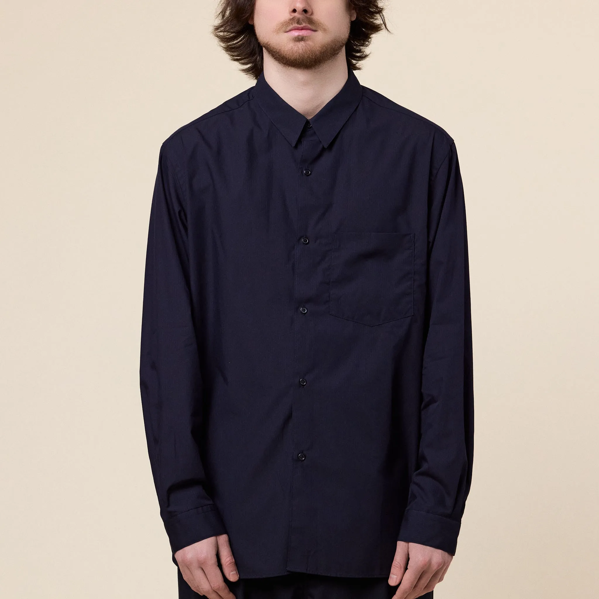 Still by Hand - Regular Collar Broadcloth Shirt - Navy Stripe sold by This Thing Of Ours