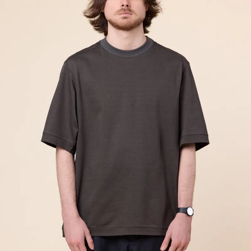 Still by Hand - Heavyweight Double Knit T-Shirt - Brown Charcoal made by STILL BY HAND