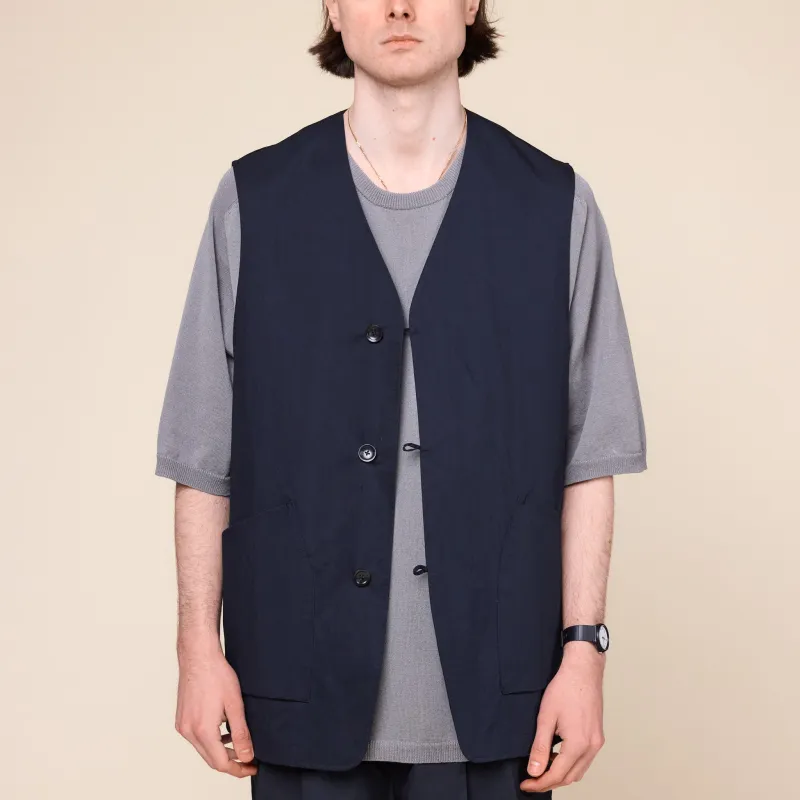Still by Hand - Loop Button Vest - Ink Black made by STILL BY HAND