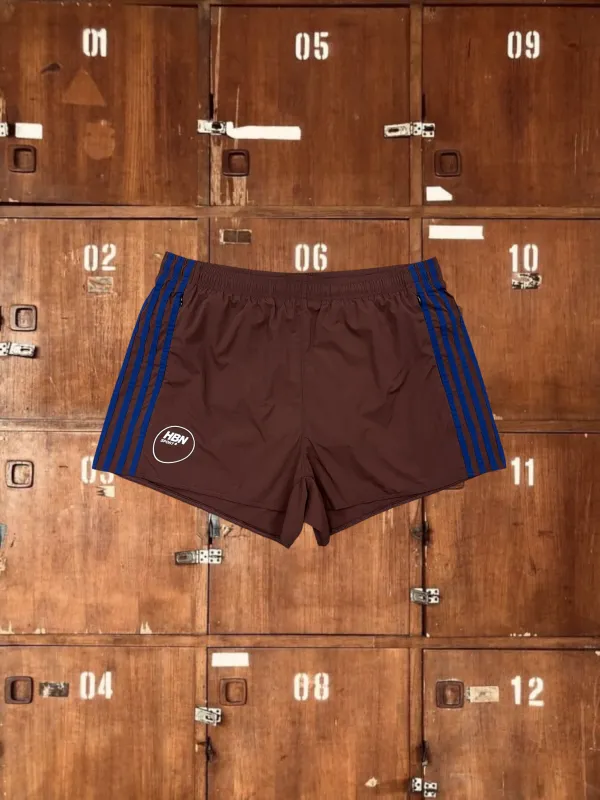 Walnut track shorts (brown & Royal blue) made by Human by Nature