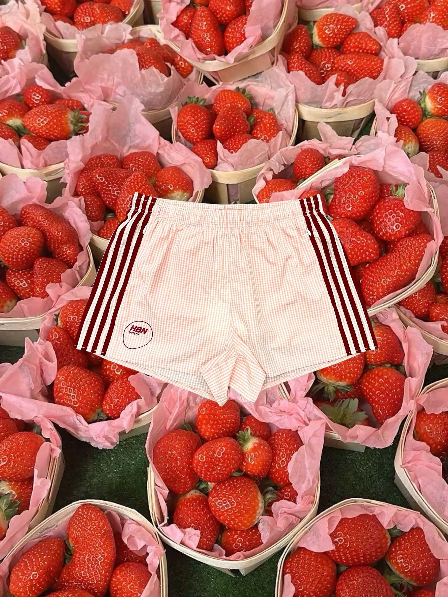 *PRE ORDER* Strawberry Gingham Picnic Shorts (pink & Red) sold by Human by Nature