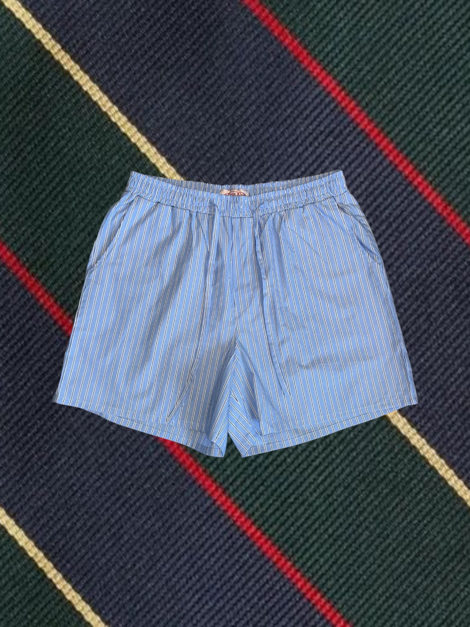 Blue stripe poplin shorts sold by Human by Nature