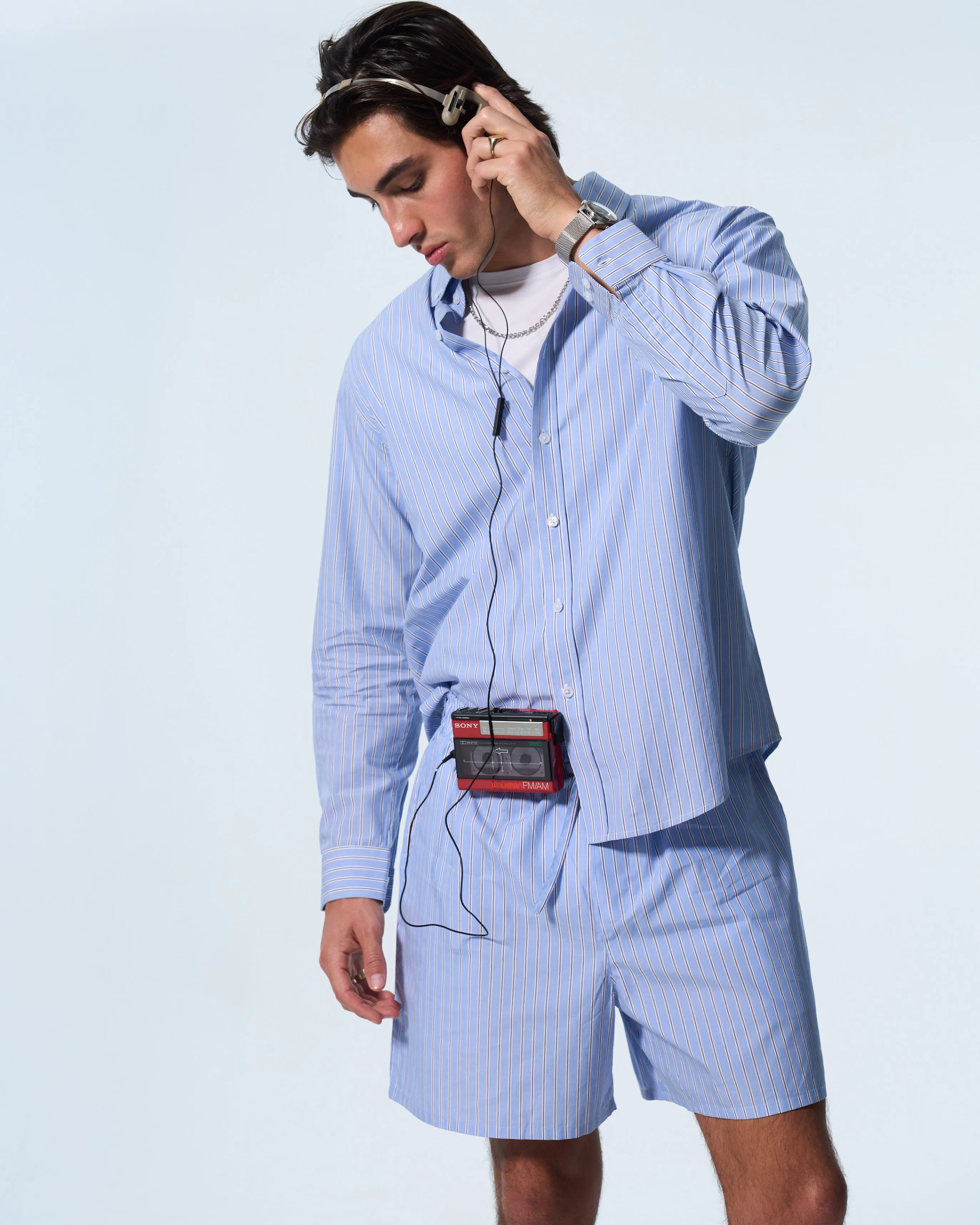 Blue stripe poplin shorts sold by Human by Nature product image thumbnail 3