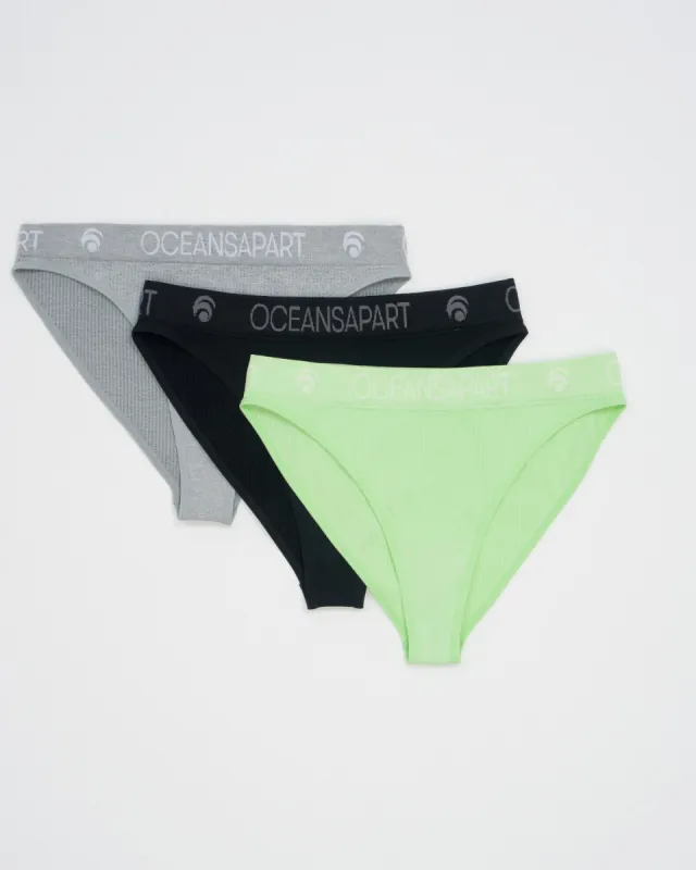 Ariel Seamless Brief Set Deluxe - Black, Cider Green & Light Grey Melange sold by Oceansapart