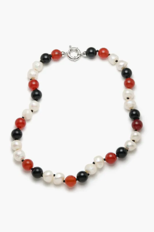 Astrid Necklace Red, Pearl & Black made by Blanca