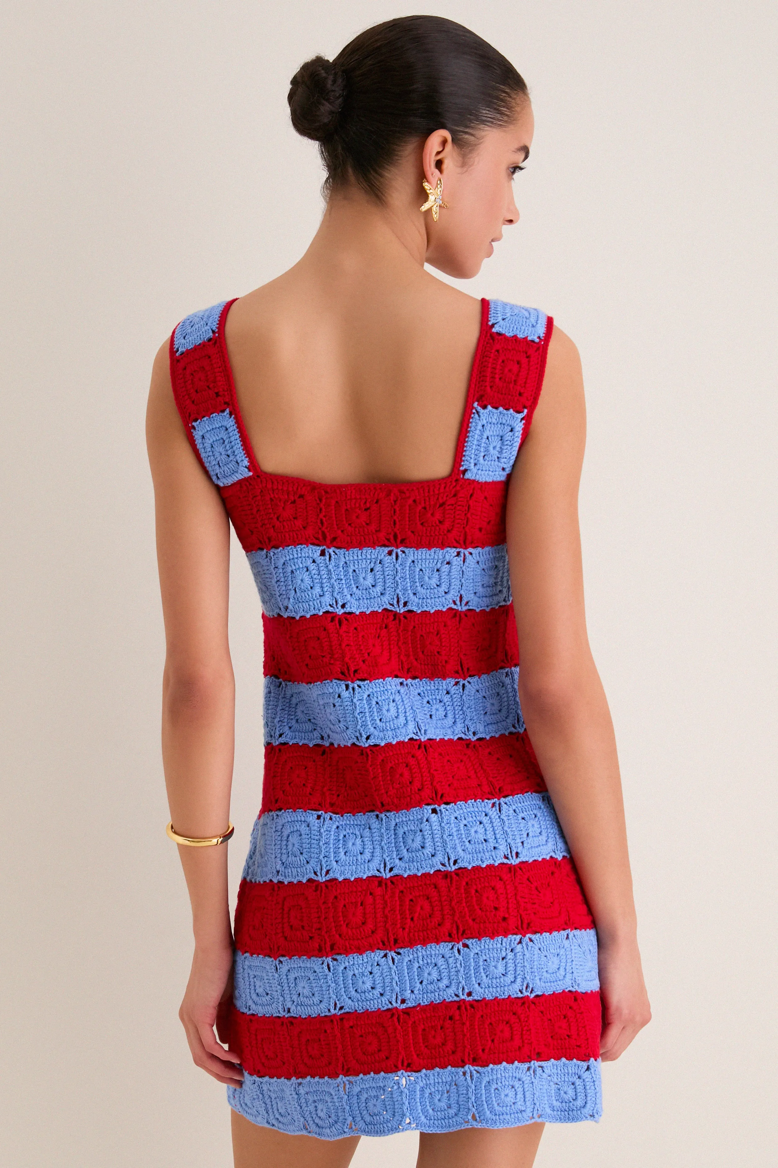 Cornflower Blue & Red Crochet Cooper Mini Dress sold by Hyacinth House product image thumbnail 4