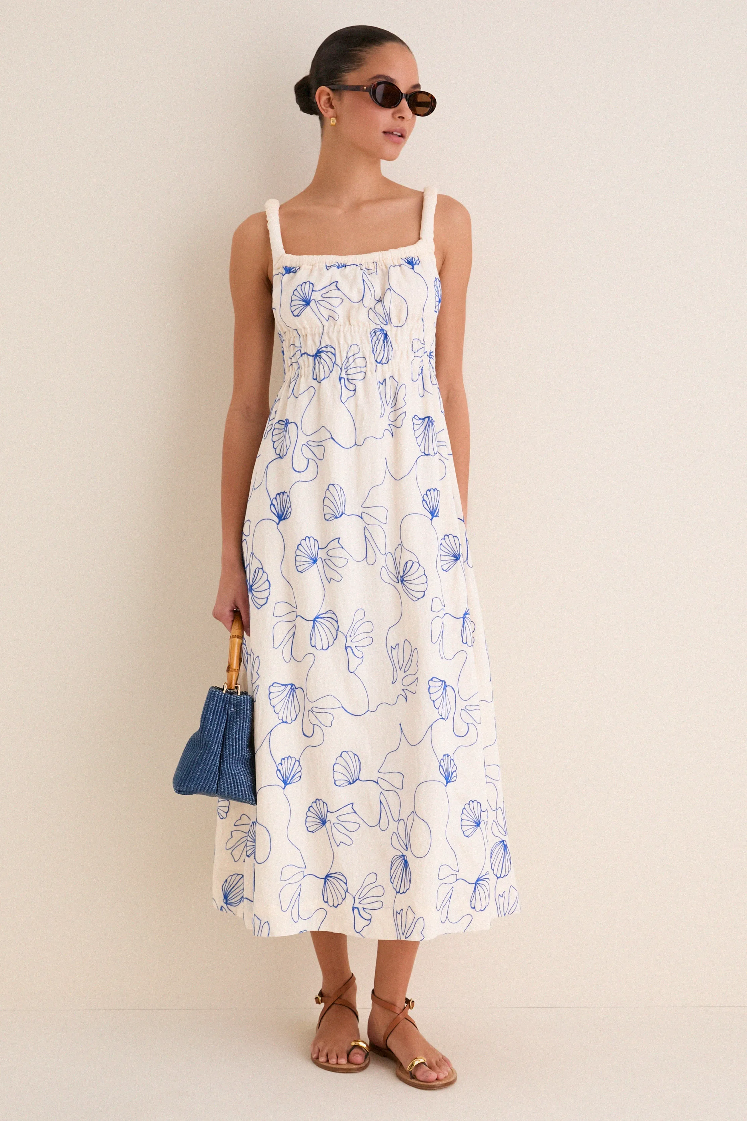 Cream & Royal Blue Embroidered Beverly Maxi Dress sold by Hyacinth House product image thumbnail 3