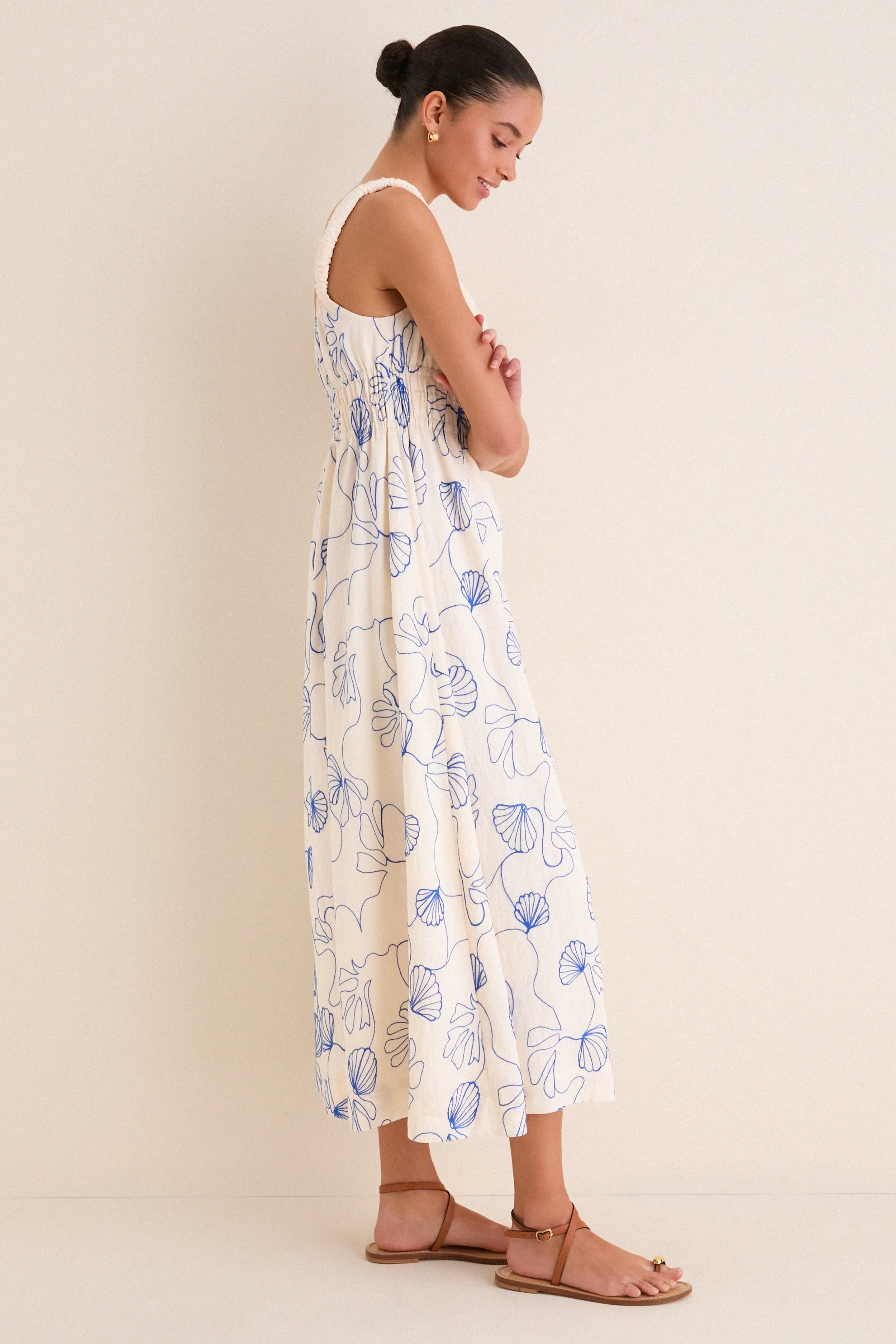 Cream & Royal Blue Embroidered Beverly Maxi Dress sold by Hyacinth House product image thumbnail 5