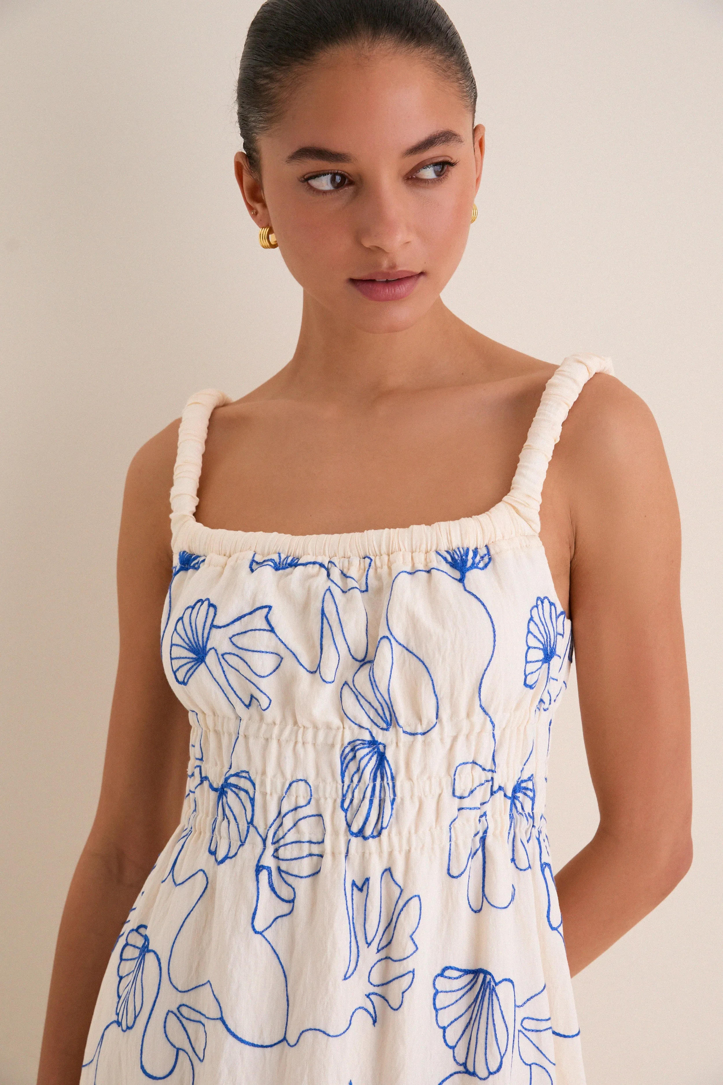 Cream & Royal Blue Embroidered Beverly Maxi Dress sold by Hyacinth House product image thumbnail 4