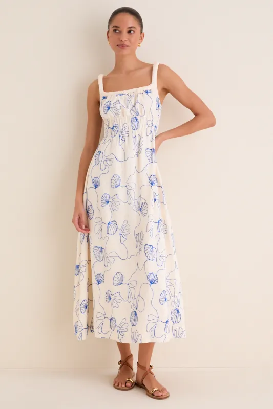 Cream & Royal Blue Embroidered Beverly Maxi Dress made by Hyacinth House