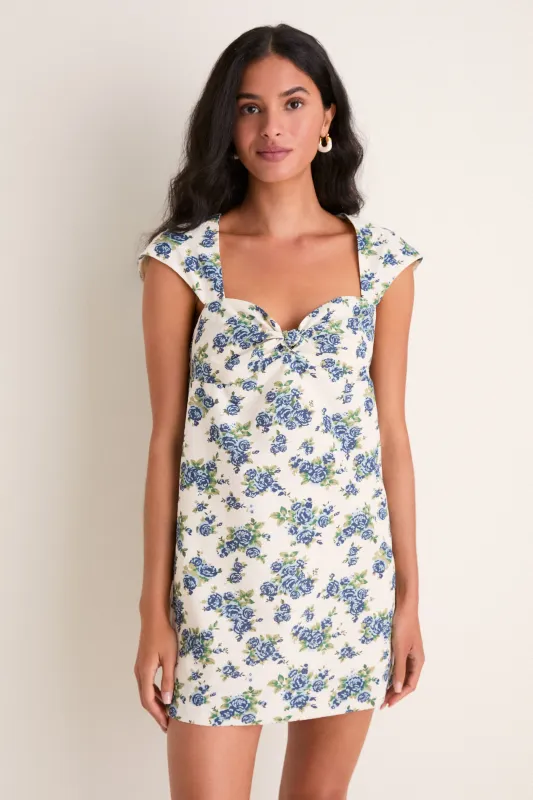 Blue Bouquet Floral Rosamund Mini Dress made by Hyacinth House