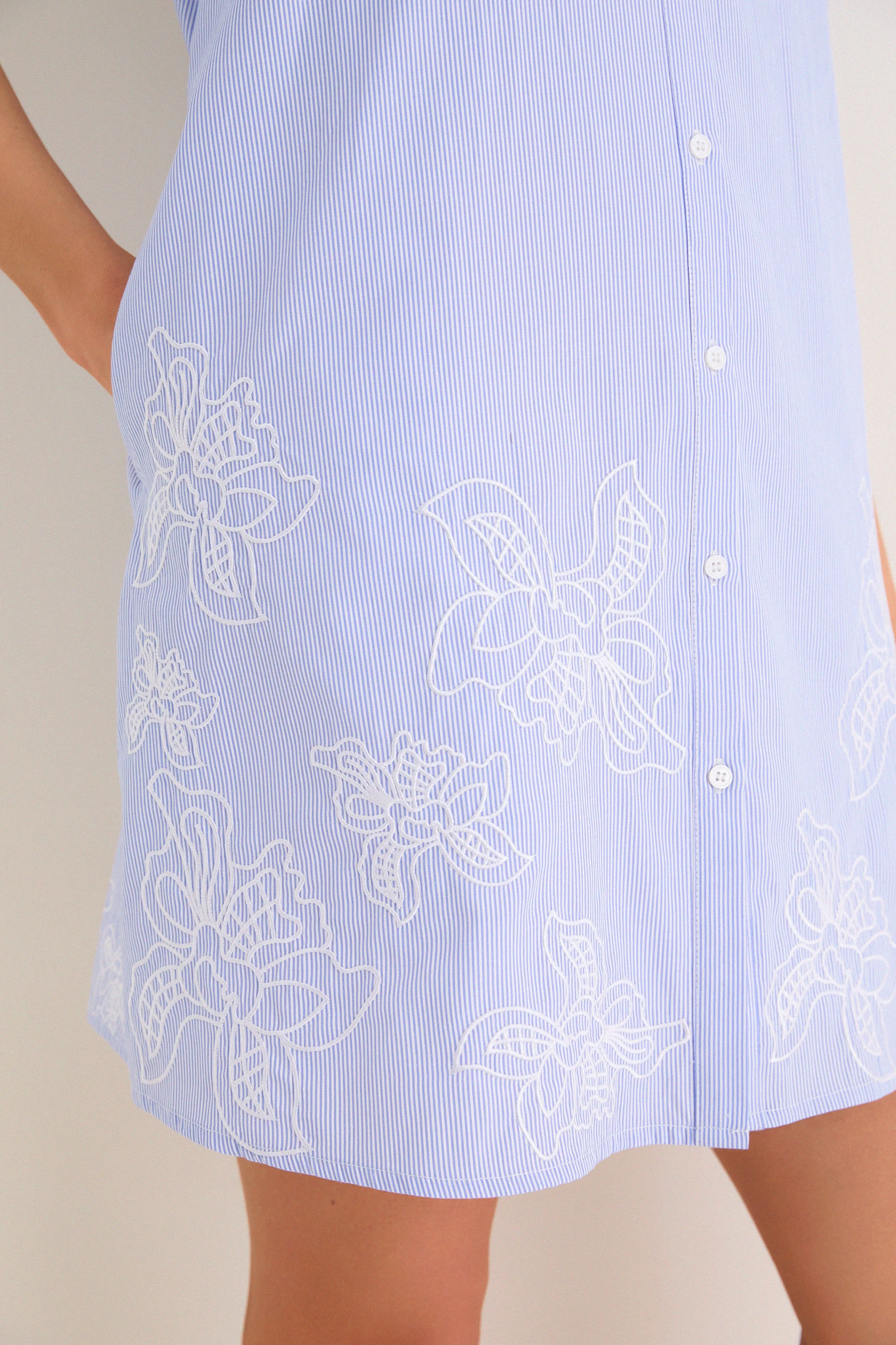 Blue Embroidered Pinstripe Louisa Mini Dress sold by Hyacinth House product image thumbnail 2