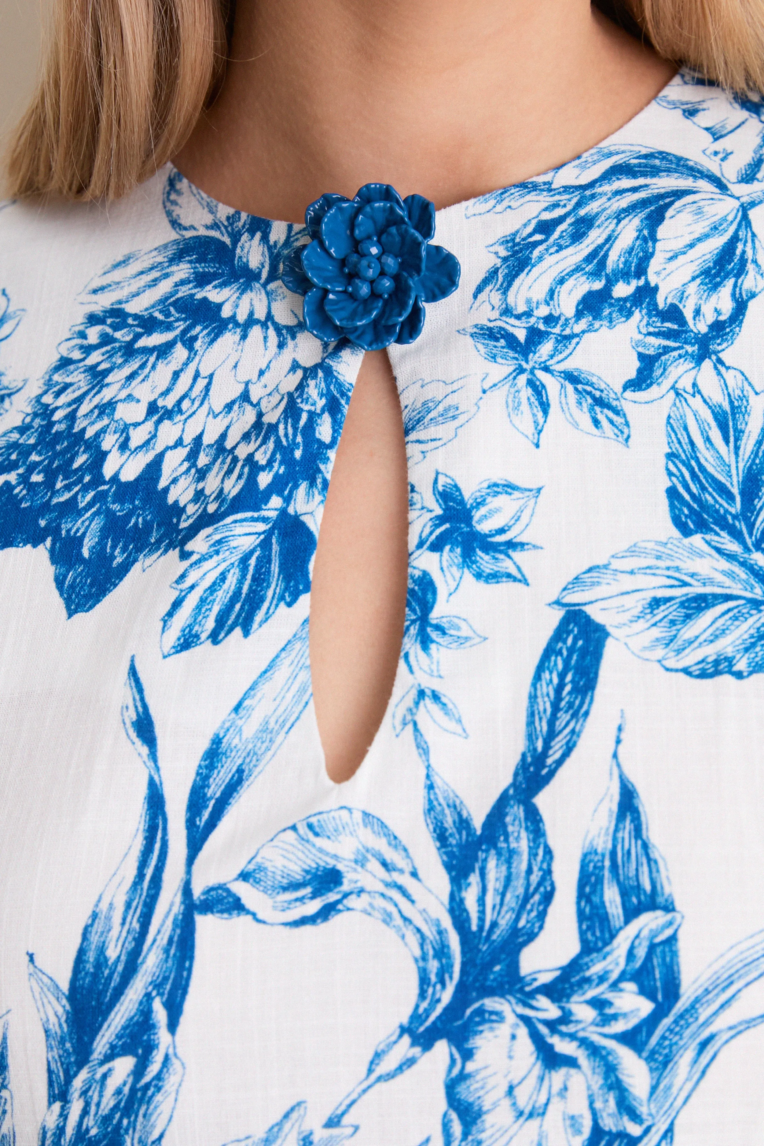 Blue & White Blooms Floral Posey Midi Dress sold by Hyacinth House product image thumbnail 5