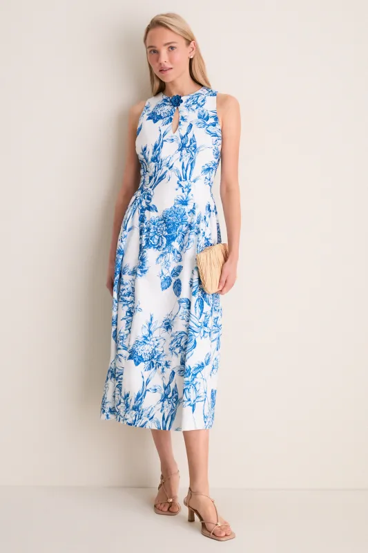 Blue & White Blooms Floral Posey Midi Dress made by Hyacinth House