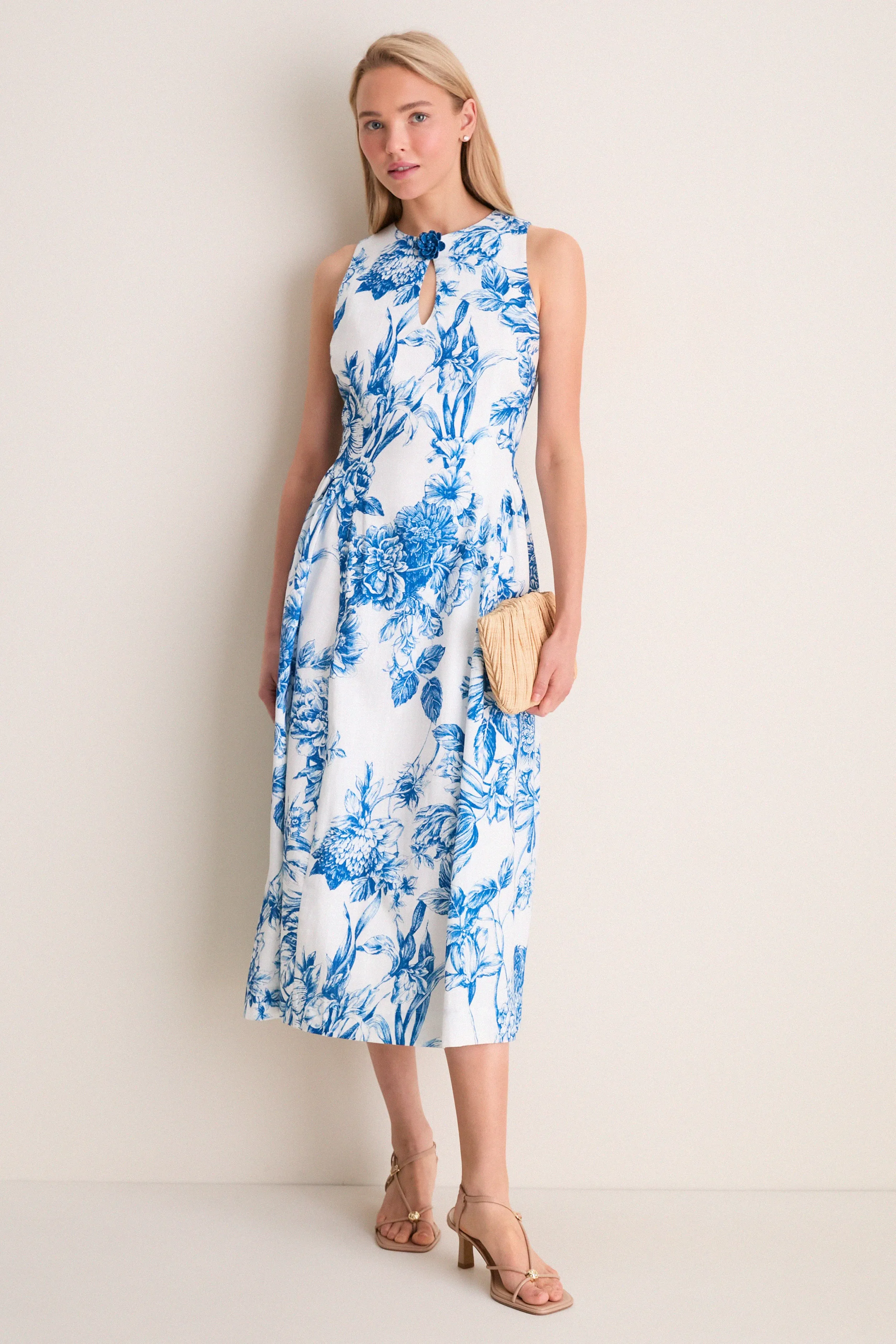 Blue & White Blooms Floral Posey Midi Dress sold by Hyacinth House