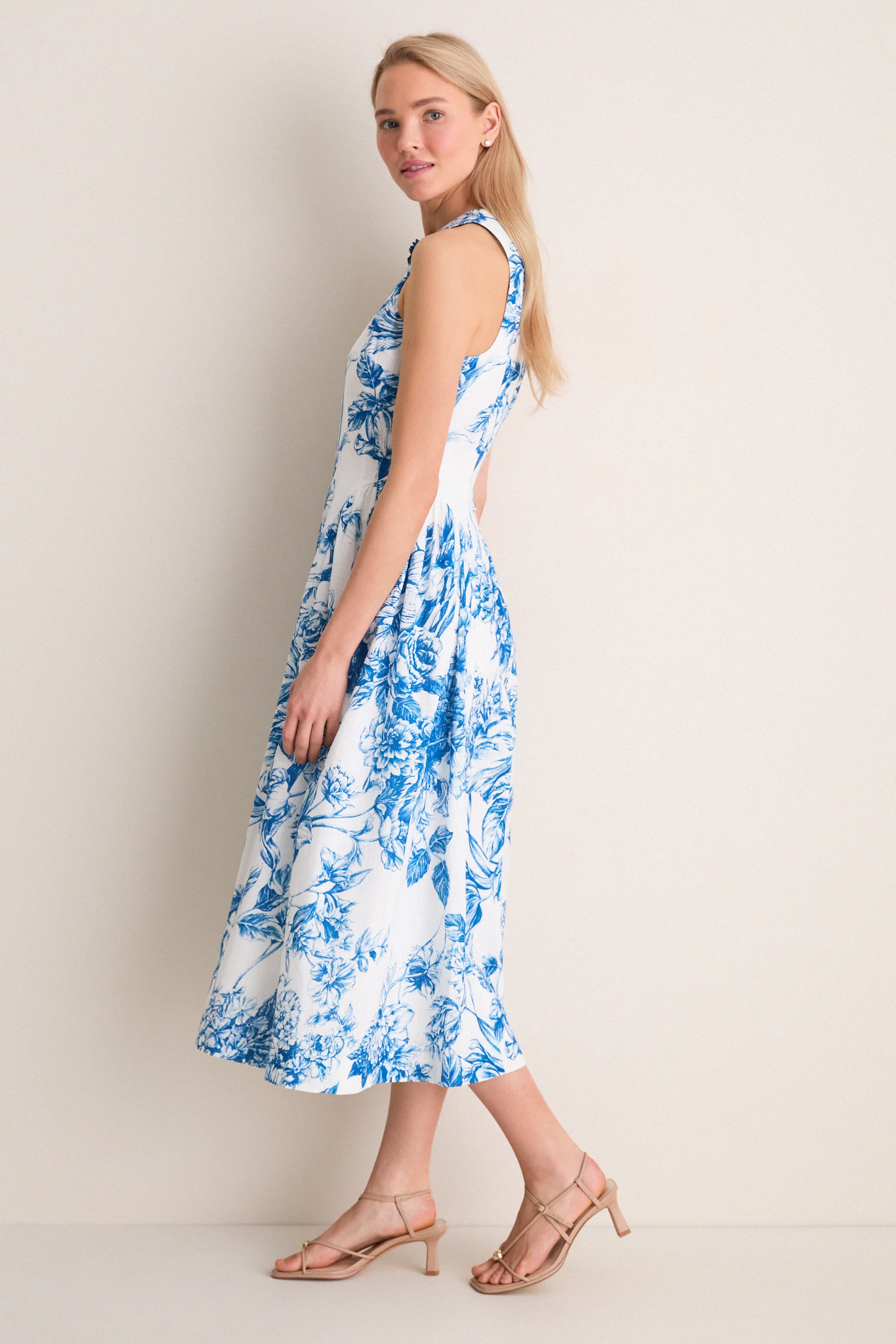 Blue & White Blooms Floral Posey Midi Dress sold by Hyacinth House product image thumbnail 3