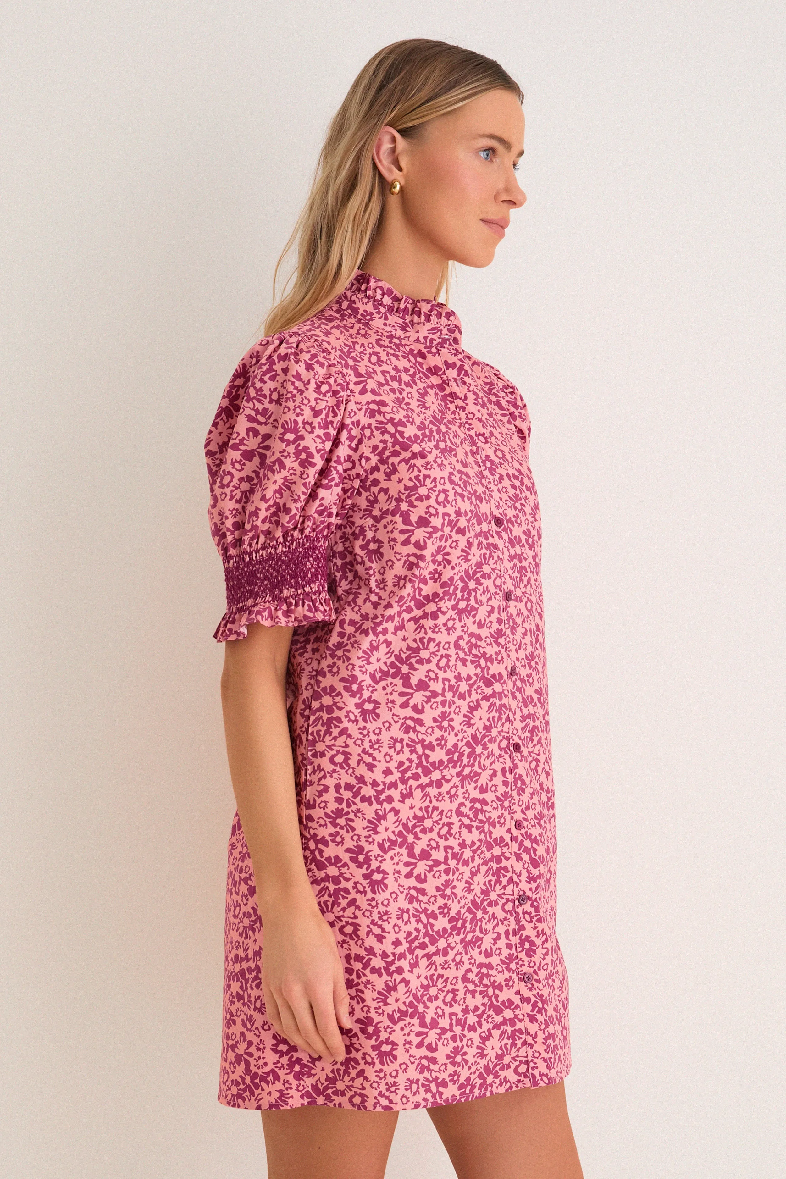 Pink & Maroon Ditsy Floral Lou Lou Mini Dress sold by Hyacinth House product image thumbnail 3
