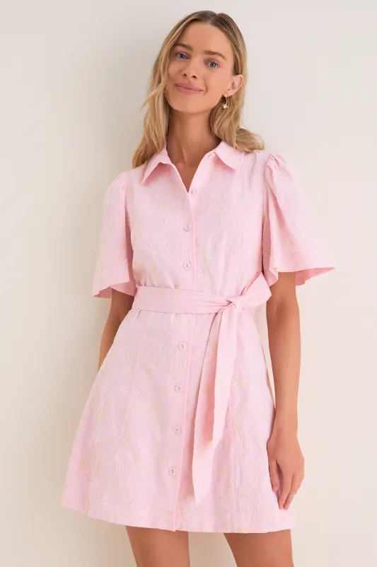 Light Pink Embroidered Gingko Leaf Peppa Mini Dress made by Hyacinth House