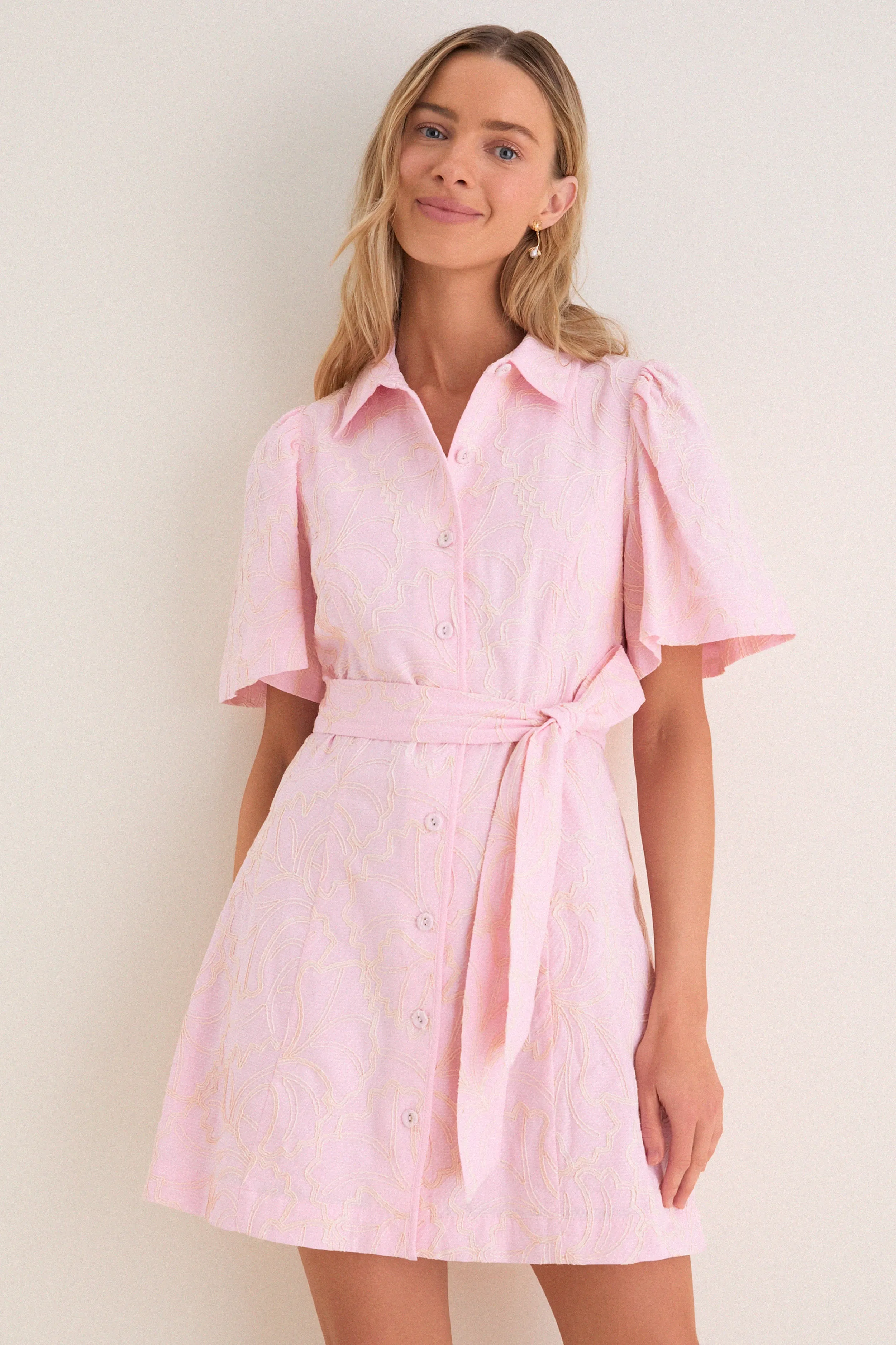 Light Pink Embroidered Gingko Leaf Peppa Mini Dress sold by Hyacinth House