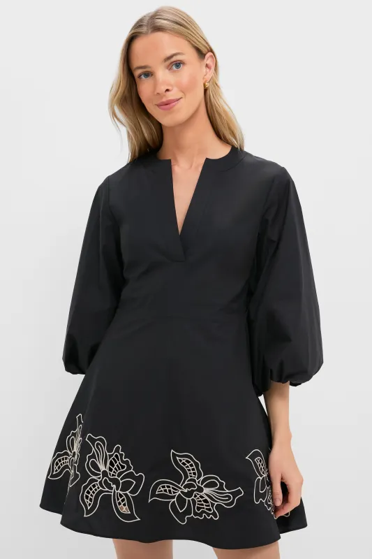 Black & Tan Embroidery Ellison Mini Dress made by Hyacinth House