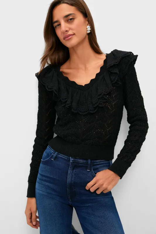 Black Pointelle Knit Sherry Top made by Hyacinth House