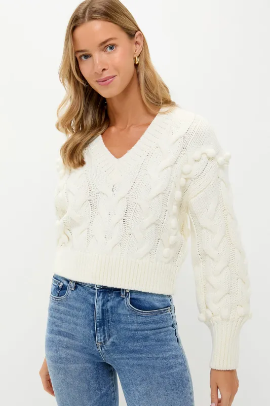 Ivory Cable Knit Cropped Contessa V-Neck Sweater made by Hyacinth House