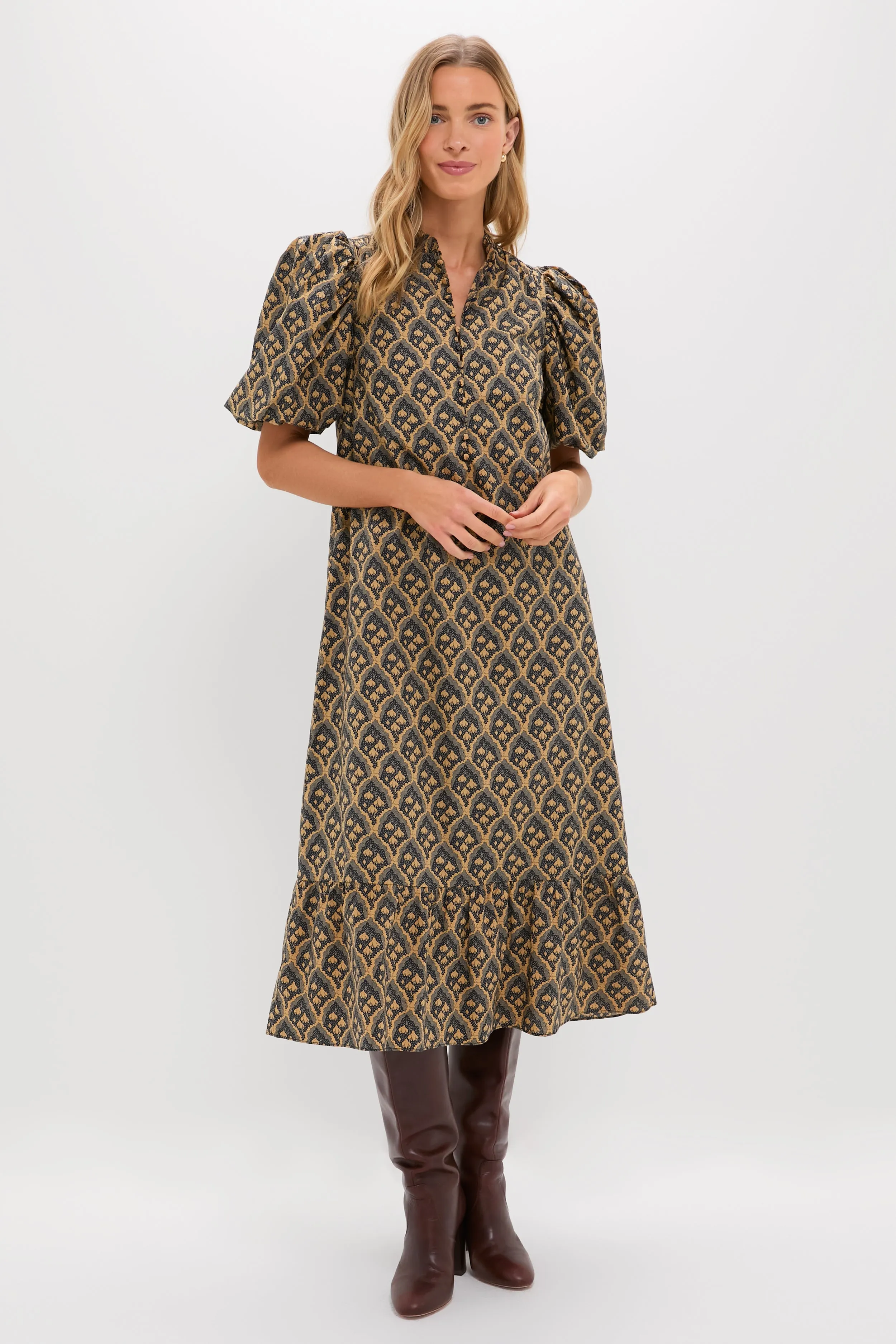 Navy & Tan Floral Mimi Midi Dress sold by Hyacinth House product image thumbnail 2