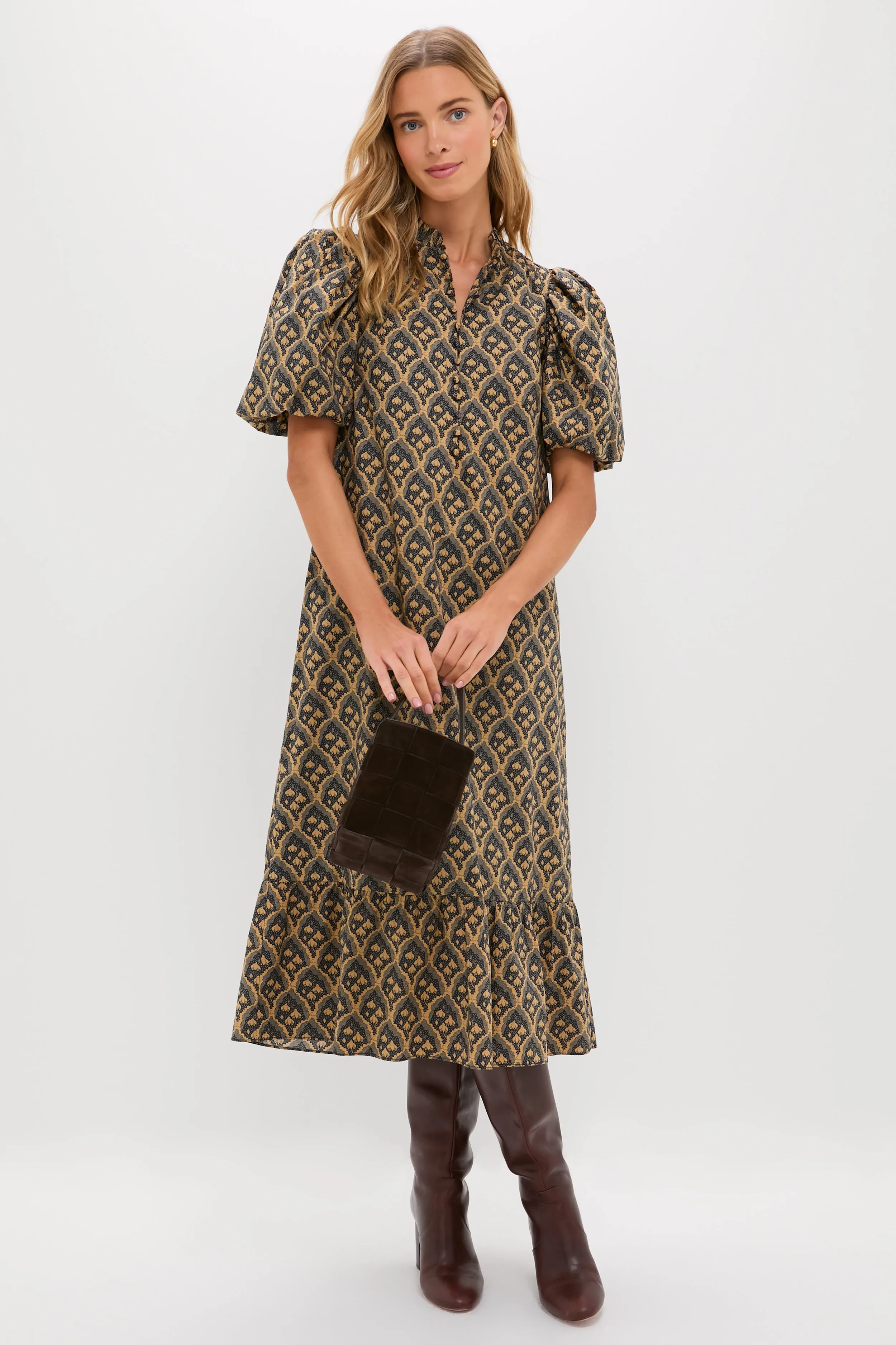 Navy & Tan Floral Mimi Midi Dress sold by Hyacinth House