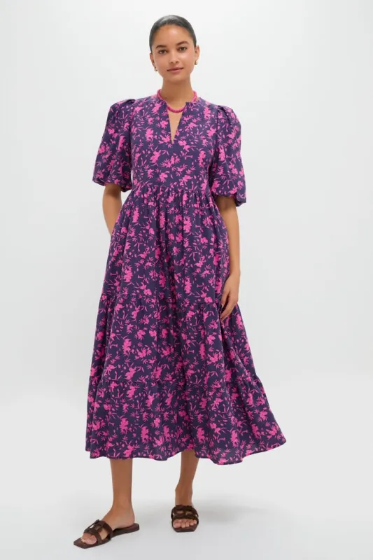 Navy & Fuchsia Floral Cisco Maxi Dress made by Hyacinth House