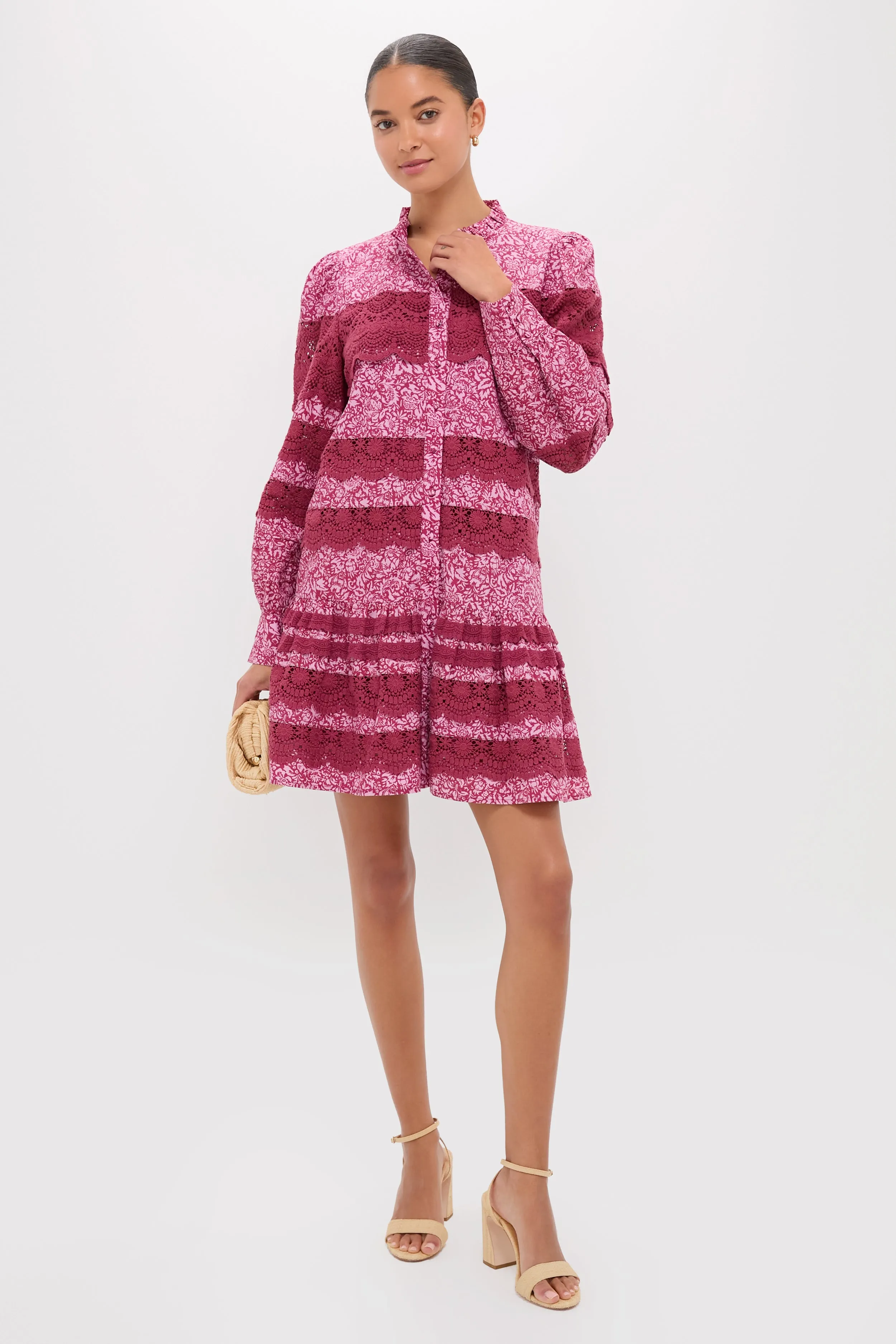 Lace Trim Maroon & Pink Floral Emmie Mini Dress sold by Hyacinth House product image thumbnail 2