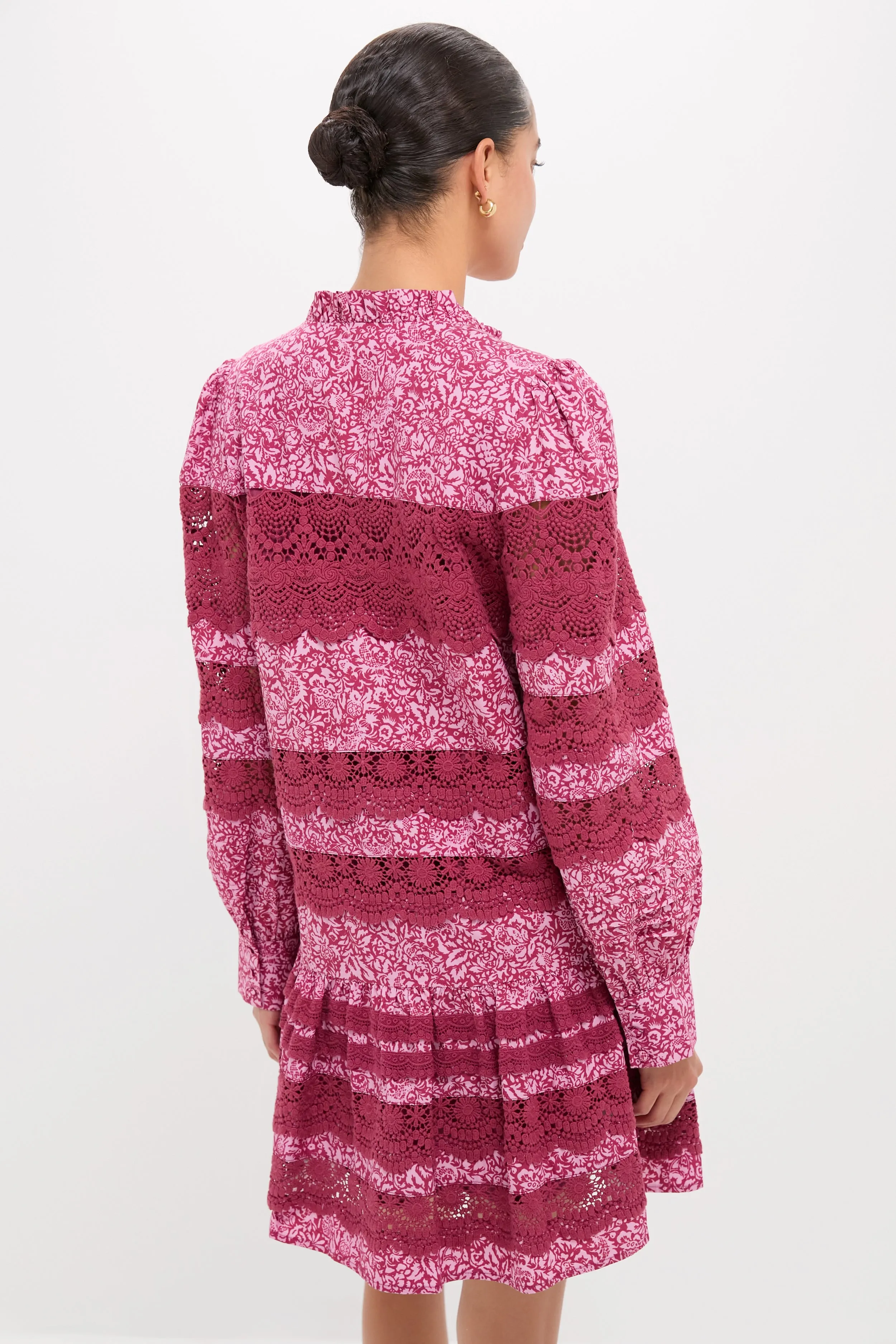 Lace Trim Maroon & Pink Floral Emmie Mini Dress sold by Hyacinth House product image thumbnail 4