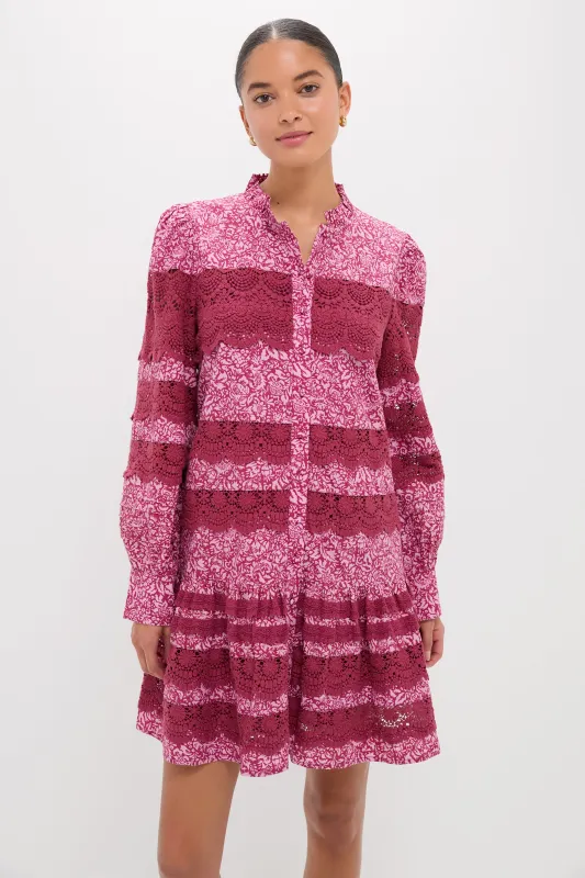Lace Trim Maroon & Pink Floral Emmie Mini Dress made by Hyacinth House