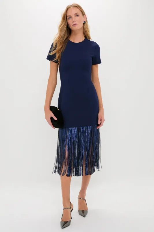Navy Sequin Fringe Stevie Midi Dress made by Hyacinth House