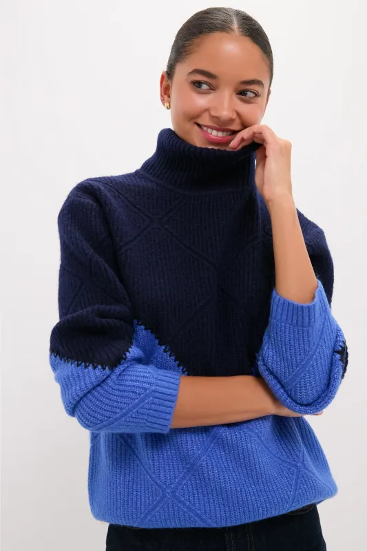 Navy & Cerulean Diamond Demi Turtleneck made by Hyacinth House