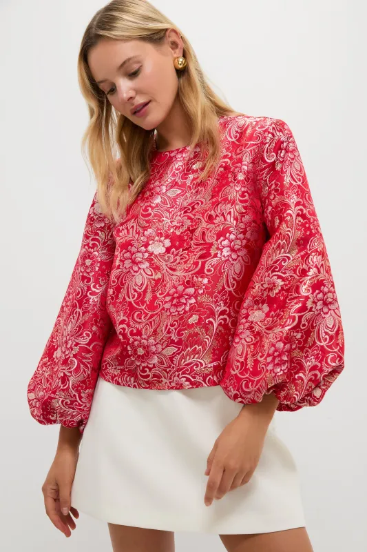 Red & Pink Jacquard Janie Blouse made by Hyacinth House