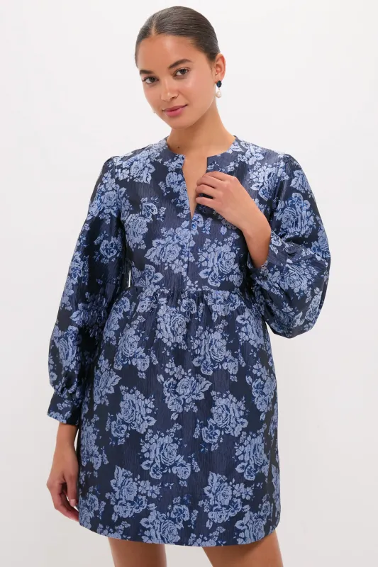 Blue Jacquard Cressida Mini Dress made by Hyacinth House