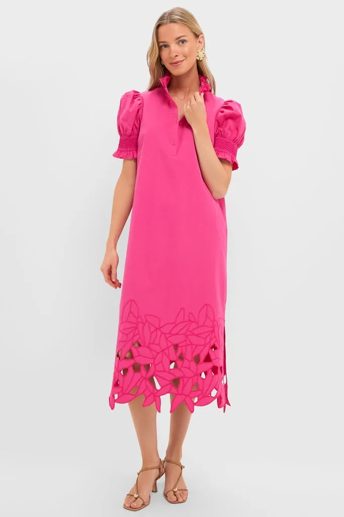 Hot Pink Embroidery Eliza Midi Dress sold by Hyacinth House