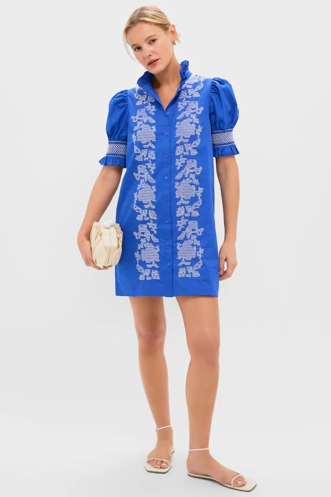 Royal Blue with White Embroidery Lou Lou Mini Dress sold by Hyacinth House product image thumbnail 2